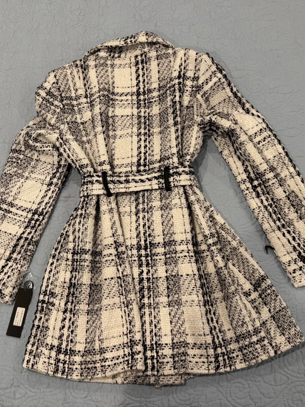NWT SEBBY COLLECTION SOFT SHELL DOUBLE BREASTED PEA COAT BLACK/WHITE SIZE LARGE